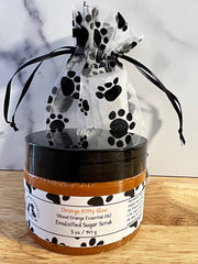 Orange Kitty Glow Handmade 5 Ounce Emulsified Sugar Scrub with Spoons - Blood Orange Essential Oil Scent
